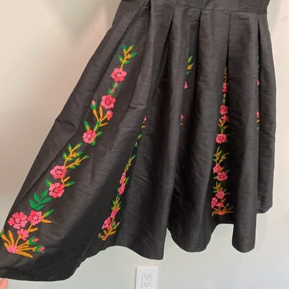 eShakti Floral Embroidery Dupioni Sweetheart Dress - Picture 4 of 16